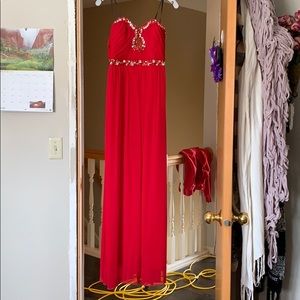 Red Strapless Prom Dress